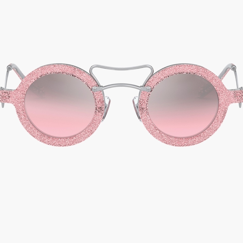 Miu Miu NEW 39mm Pink Glitter round Sunglasses with box and case